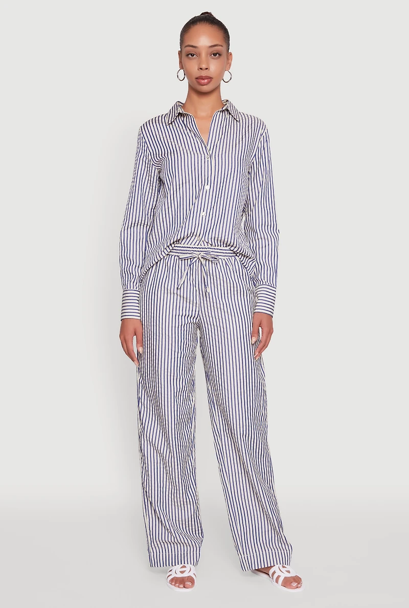 Womens Striped Button Front Long Sleeve Shirt, Multi, Size S
