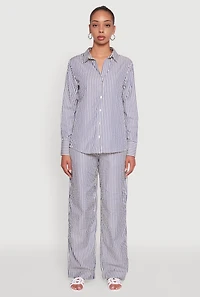 Womens Striped Button Front Long Sleeve Shirt, Multi, Size S