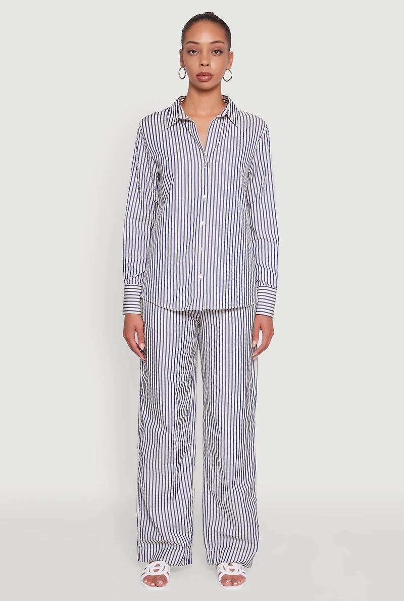 Womens Striped Button Front Long Sleeve Shirt, Multi, Size S