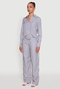 Womens Striped Button Front Long Sleeve Shirt, Multi, Size S