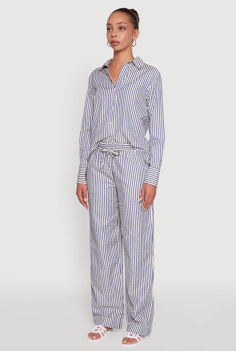 Womens Striped Button Front Long Sleeve Shirt, Multi, Size S
