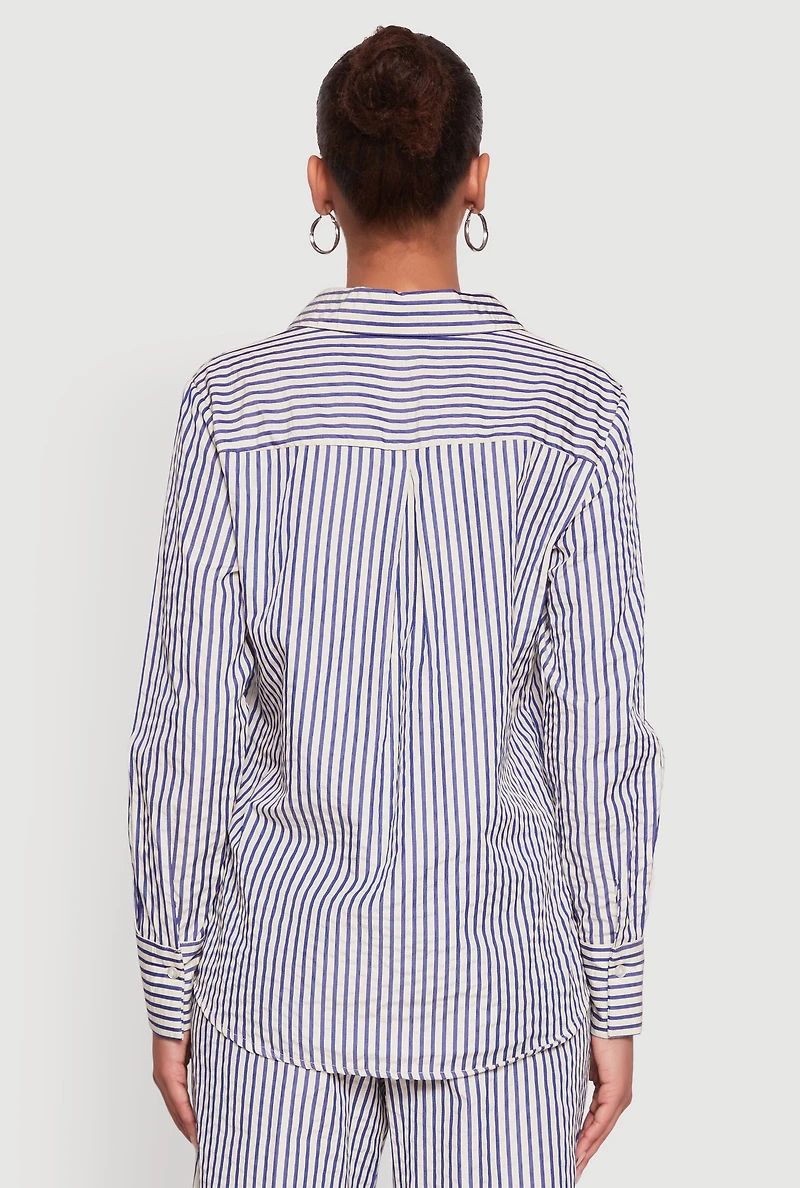 Womens Striped Button Front Long Sleeve Shirt, Multi, Size S