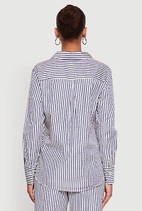 Womens Striped Button Front Long Sleeve Shirt, Multi, Size S