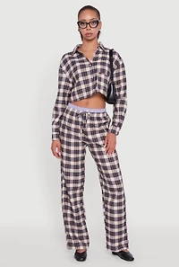 Womens Plaid Long Sleeve Cropped Shirt, Multi,