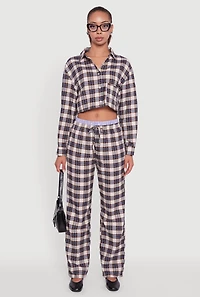 Womens Plaid Long Sleeve Cropped Shirt, Multi,