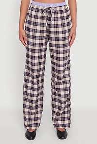 Womens Striped Waistband Detail Plaid Pants, Multi,
