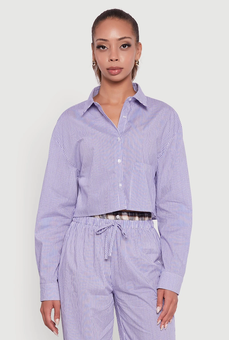 Womens Classic Fit Striped Button Front Shirt, Blue,