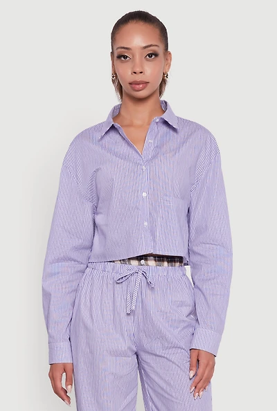 Womens Classic Fit Striped Button Front Shirt, Blue,