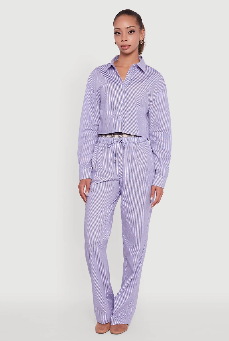 Womens Classic Fit Striped Button Front Shirt, Blue, Size XL