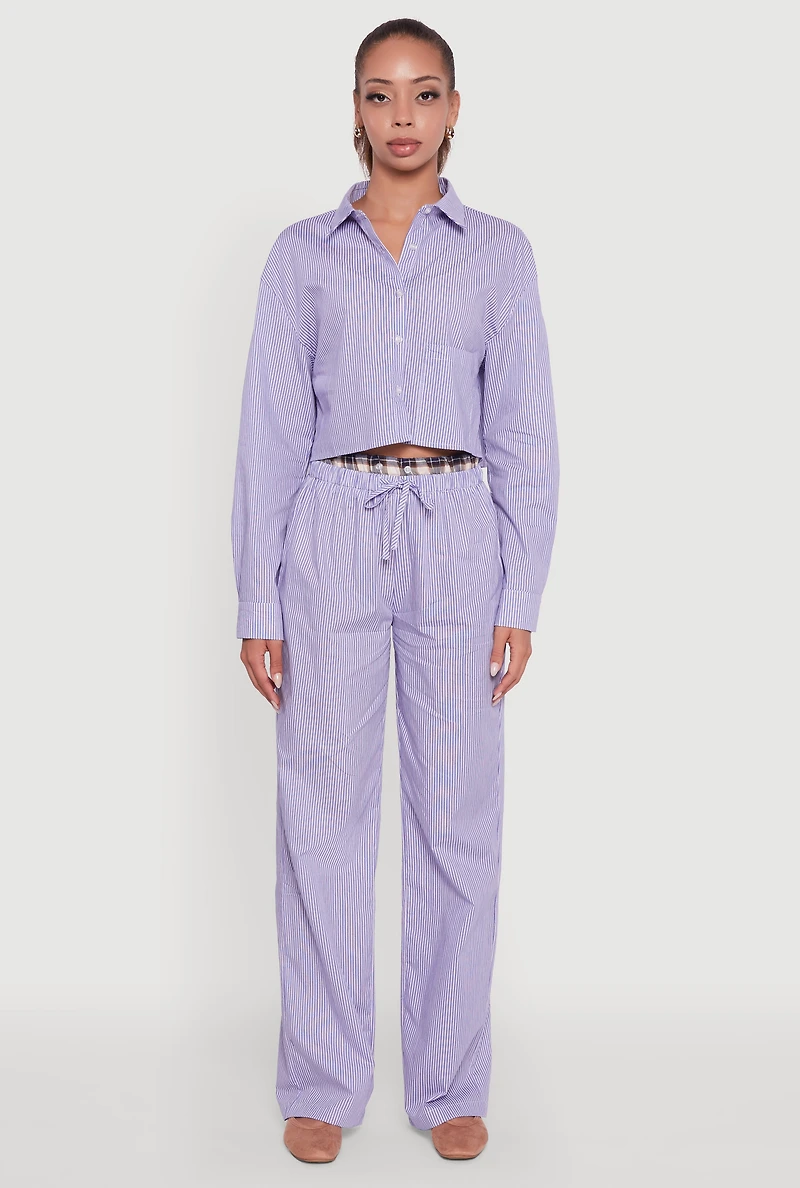 Womens Classic Fit Striped Button Front Shirt, Blue,