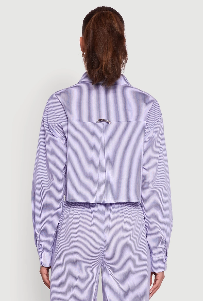 Womens Classic Fit Striped Button Front Shirt, Blue, Size M
