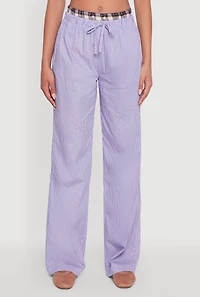 Womens Plaid Waistband Detail Striped Pants, Blue, Size S