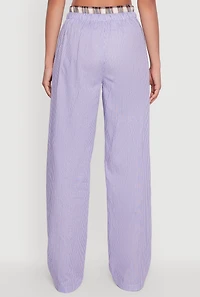 Womens Plaid Waistband Detail Striped Pants, Blue, Size S