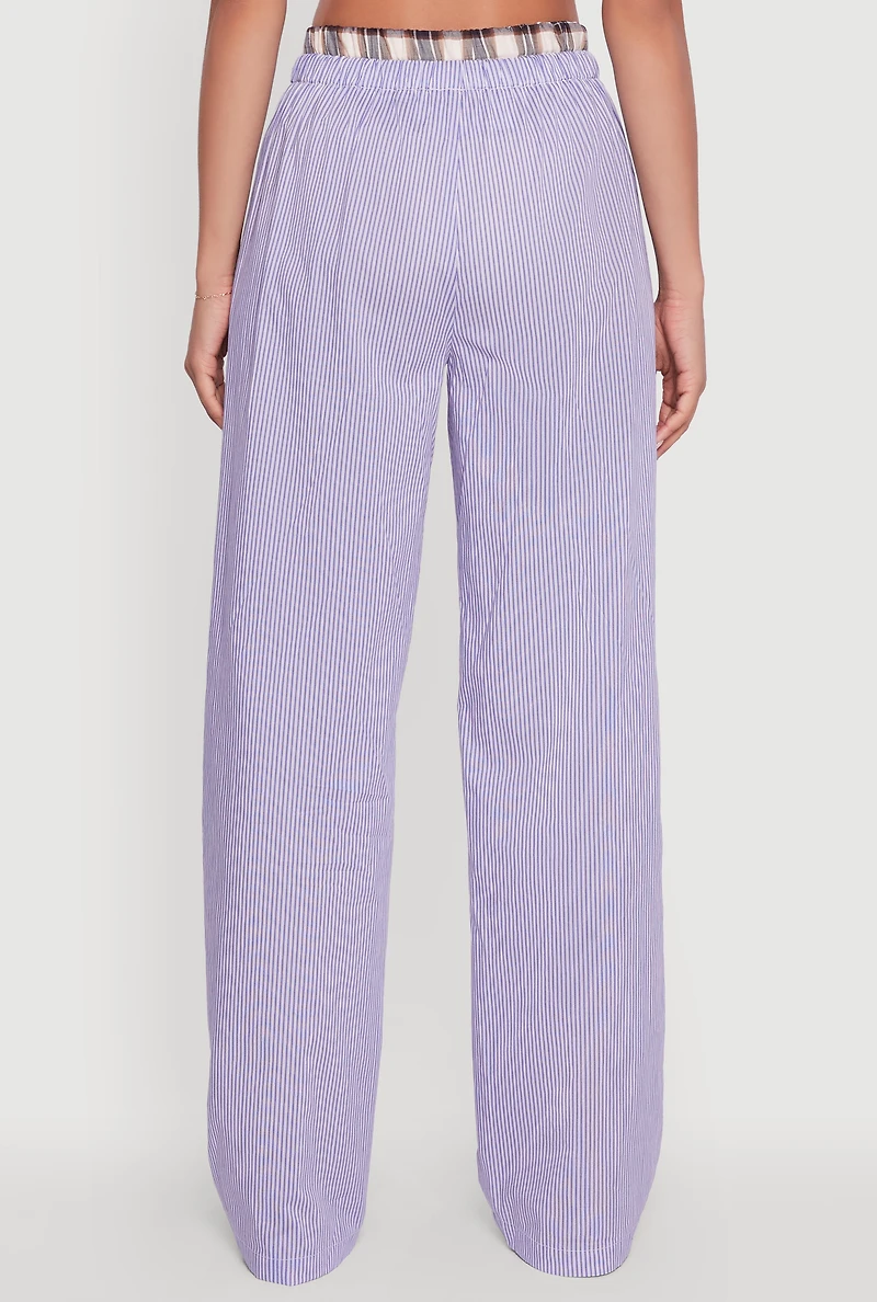 Plaid Waistband Detail Striped Pants