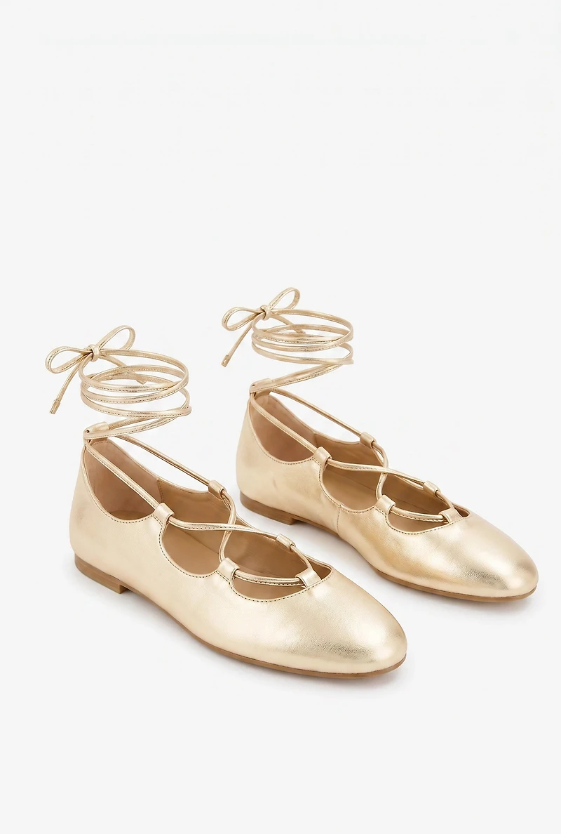 Strappy Lace Up Ballerina Flats