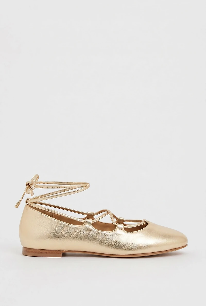 Strappy Lace Up Ballerina Flats