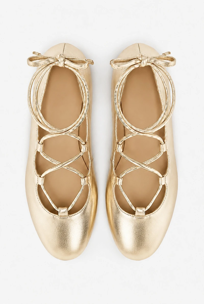 Strappy Lace Up Ballerina Flats