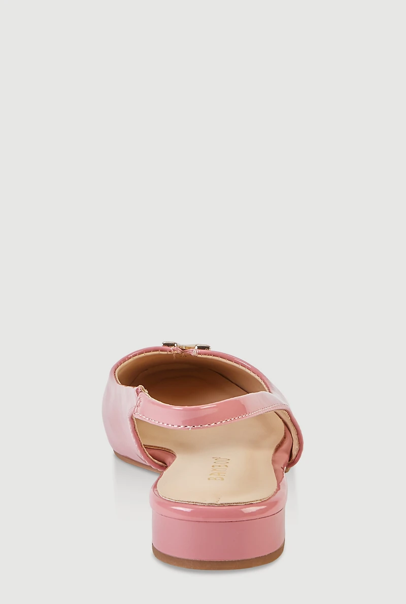 Metallic Detail Faux Leather Almond Toe Flats