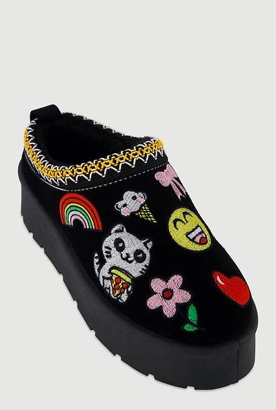 Embroidered Graphic Platform Clogs