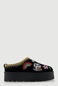 Womens Embroidered Graphic Platform Clogs,