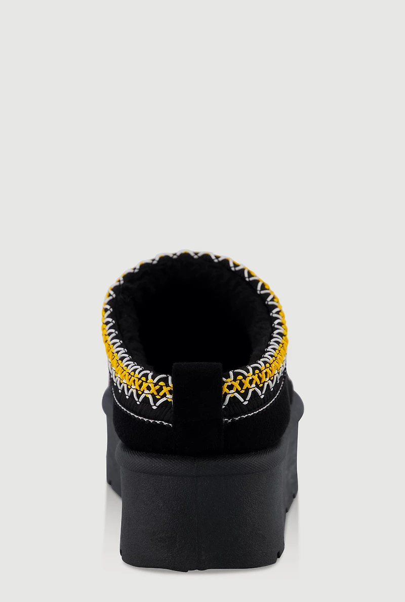Womens Embroidered Graphic Platform Clogs,