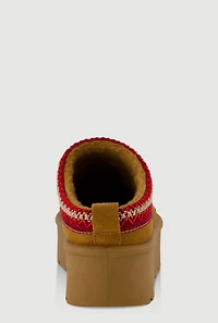 Womens Embroidered Graphic Platform Clogs, Brown,