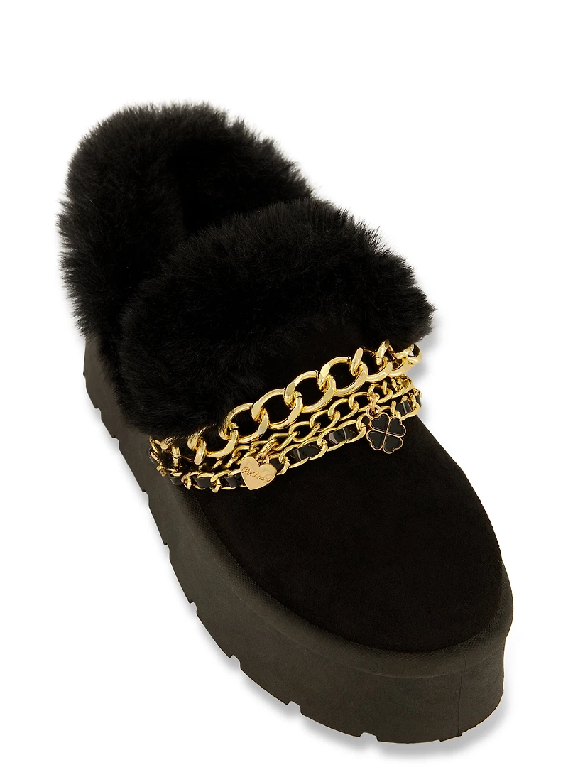 Faux Fur Lined Layered Chain Platform Boots