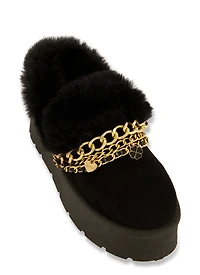 Faux Fur Lined Layered Chain Platform Boots