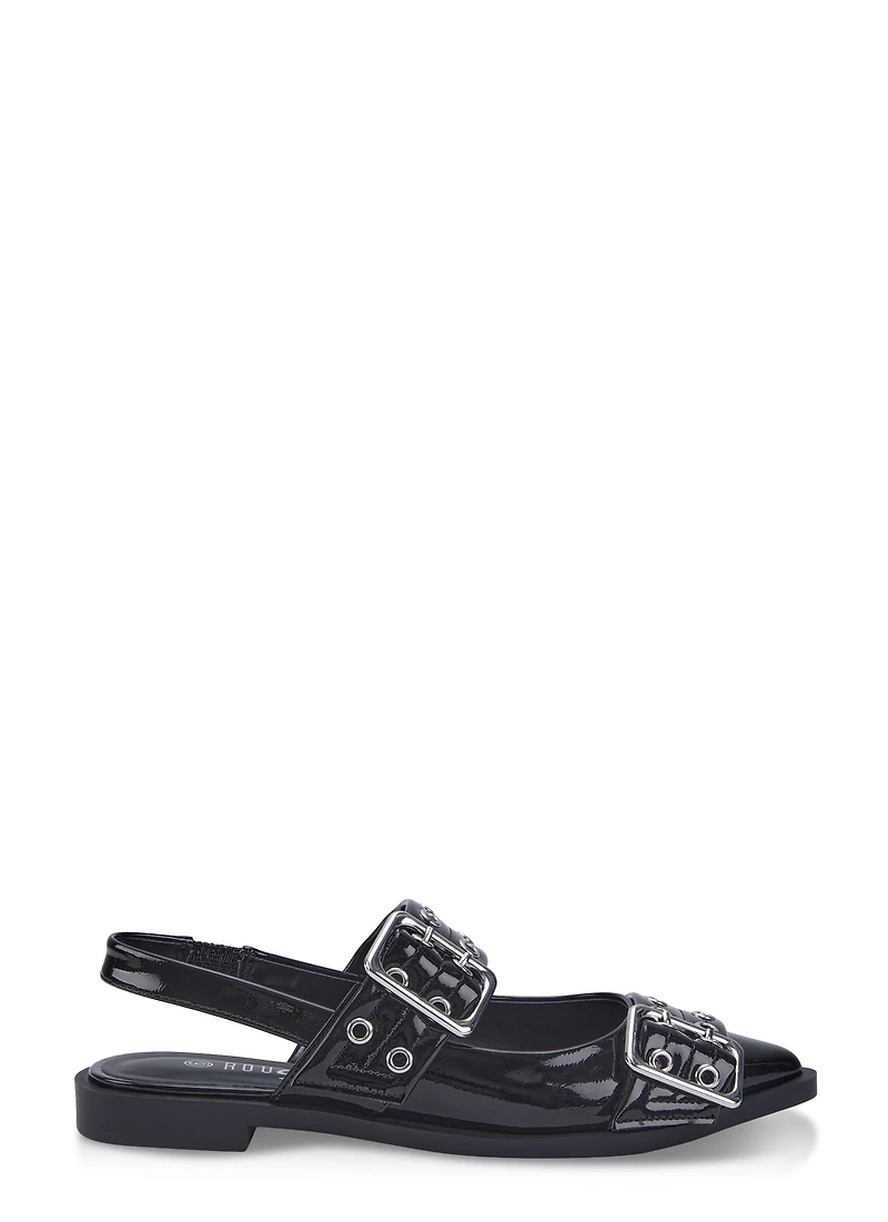 Pointed Toe Buckle Slingback Flats