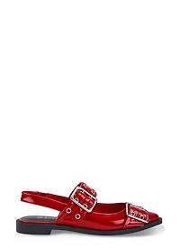 Womens Pointed Toe Buckle Slingback Flats, Red, Size 8