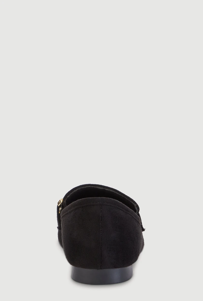 Faux Suede Loafers with Metallic Pendant