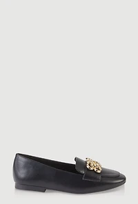 Metallic Pendant Square Toe Loafers