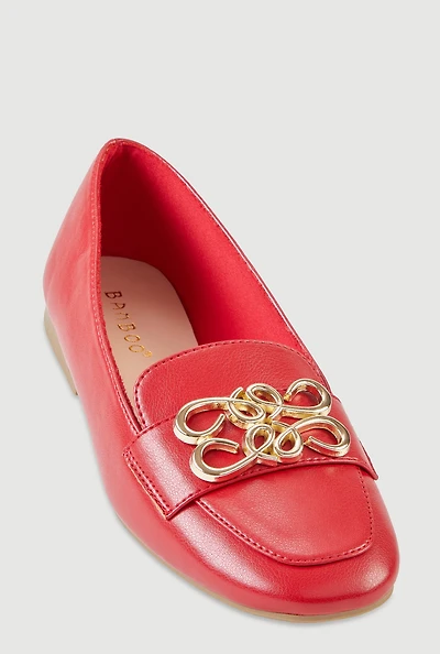 Metallic Pendant Square Toe Loafers