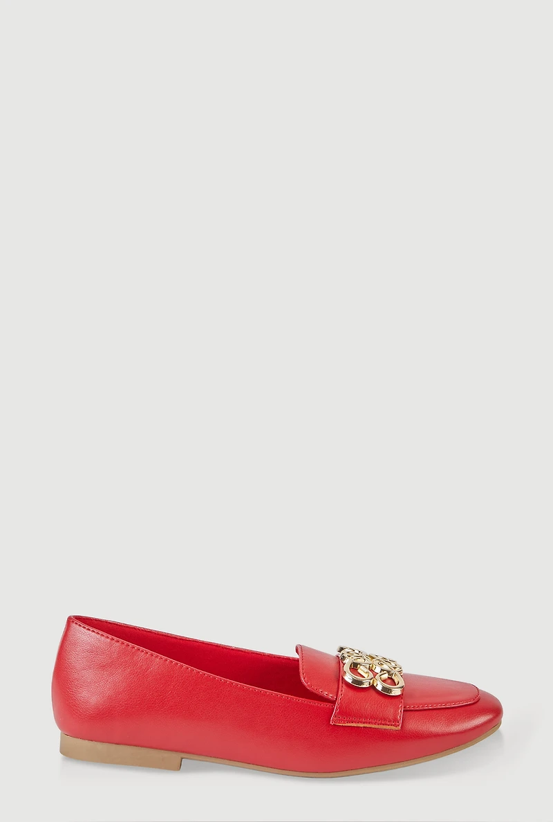 Metallic Pendant Square Toe Loafers