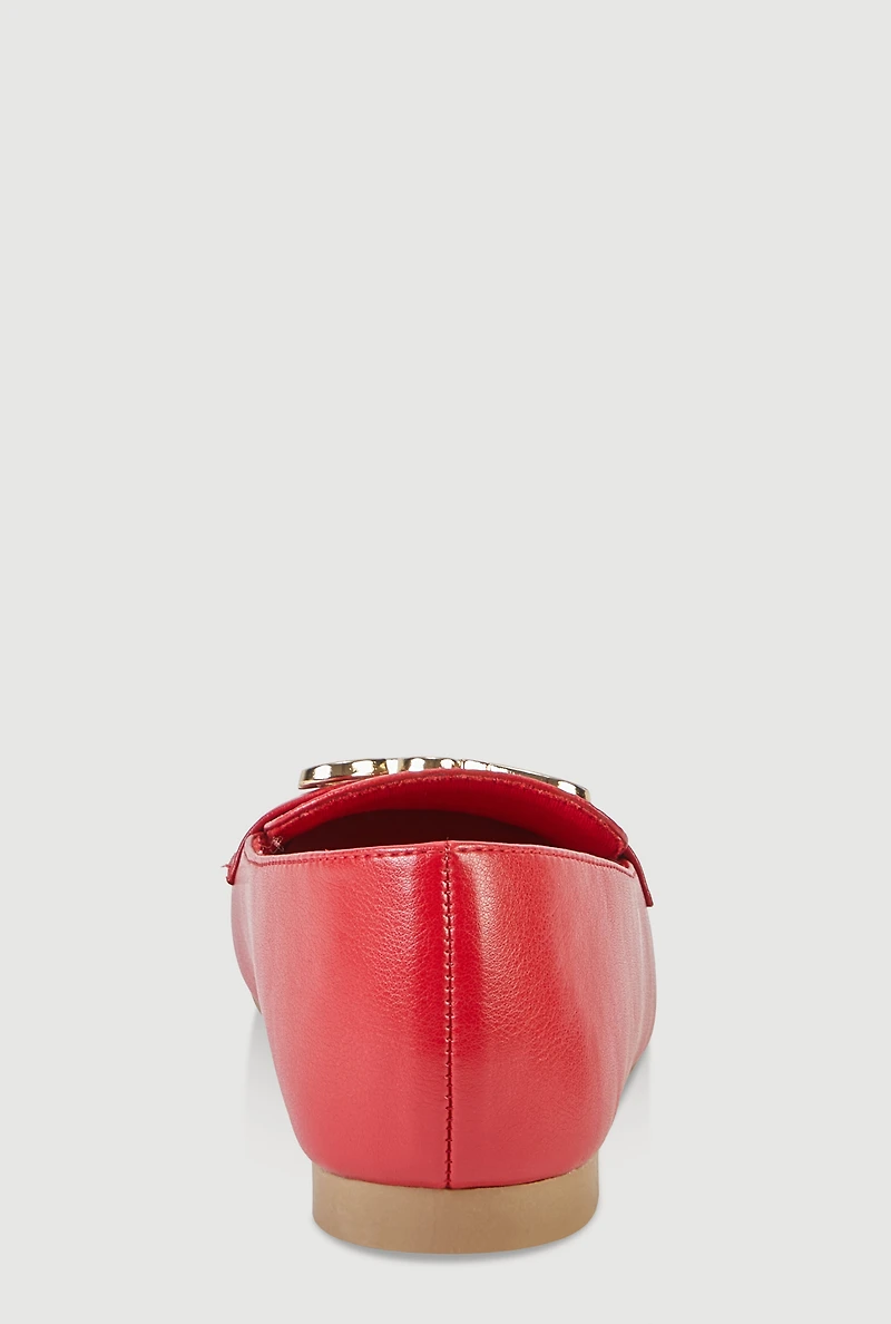 Metallic Pendant Square Toe Loafers