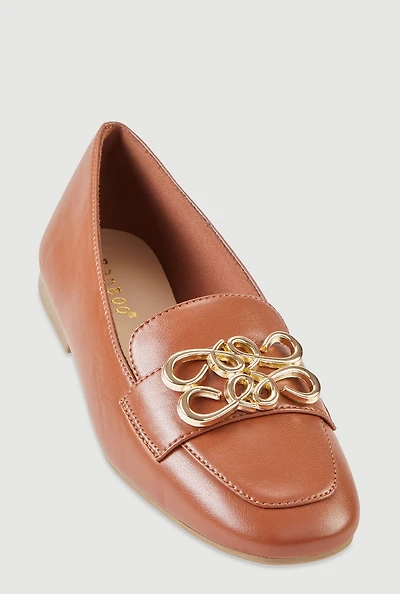 Metallic Pendant Square Toe Loafers