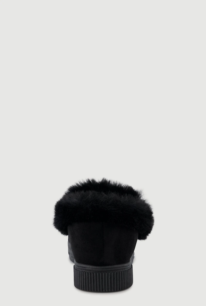 Trendy Faux Fur Lined Suede Platform Moccasin Slippers