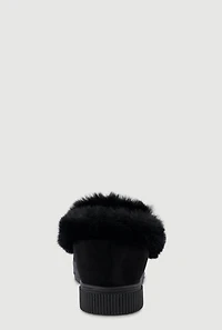 Trendy Faux Fur Lined Suede Platform Moccasin Slippers