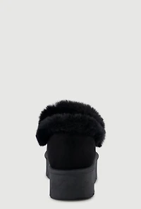 Womens Trendy Faux Fur Lined Faux Suede Booties with Chains and Pearl Detail, Black, Size 7