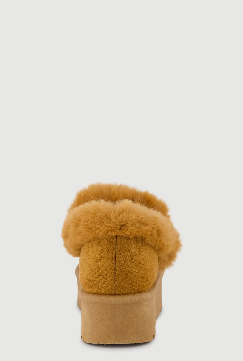 Womens Trendy Faux Fur Lined Faux Suede Booties with Chains and Pearl Detail, Brown, Size 6.5