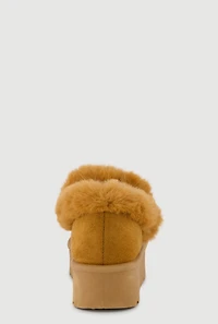 Trendy Faux Fur Lined Suede Booties with Chains and Pearl Detail