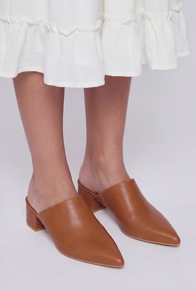 Pointed Toe Block Heel Mules