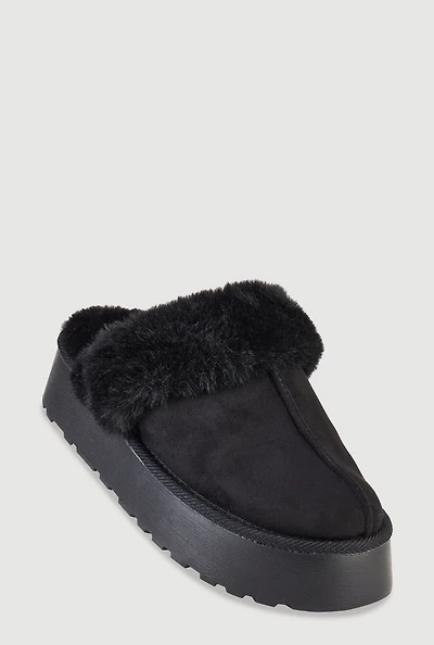 Womens Faux Fur Platform Slippers,