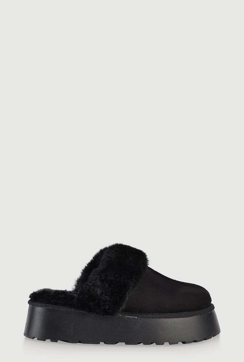 Faux Fur Platform Slippers