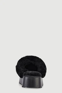 Womens Faux Fur Platform Slippers,