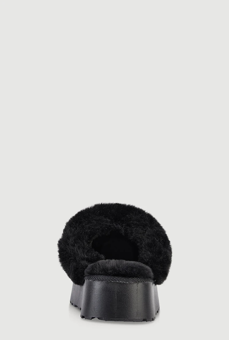 Faux Fur Platform Slippers