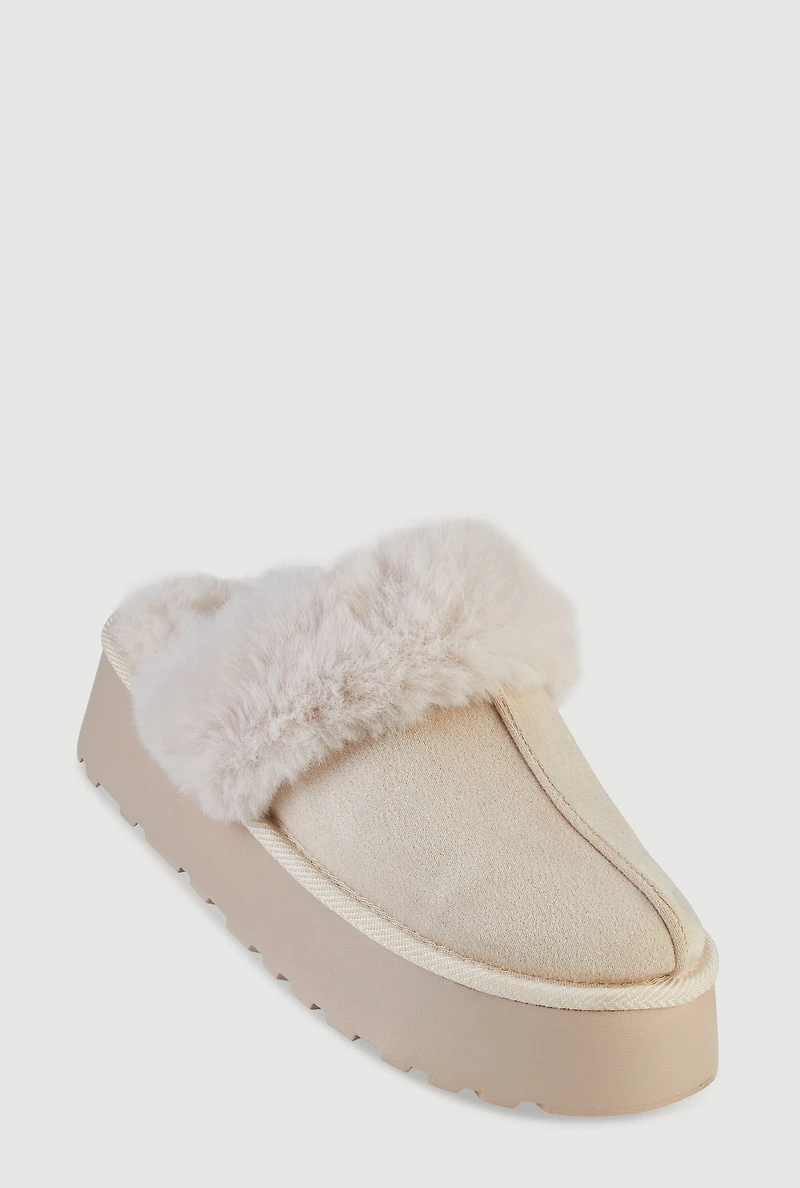 Faux Fur Platform Slippers