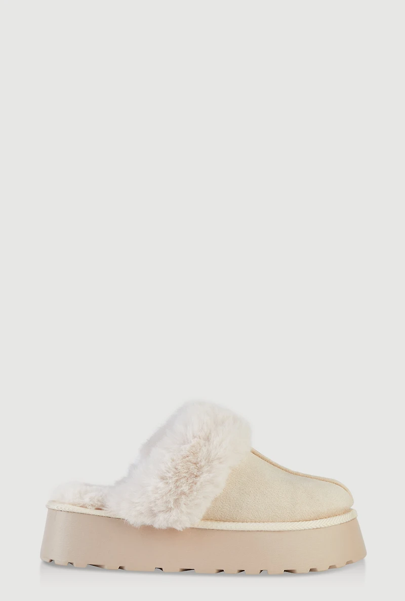 Faux Fur Platform Slippers