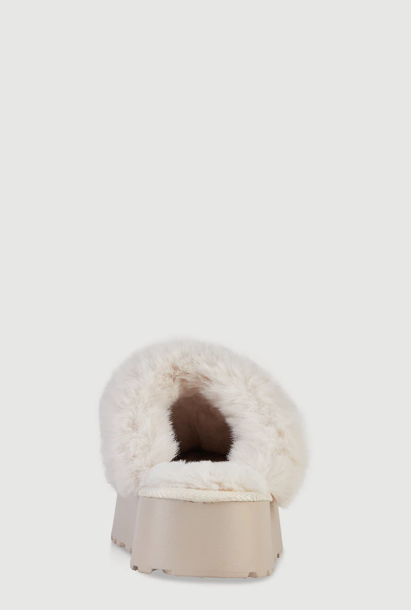 Faux Fur Platform Slippers