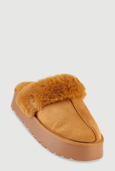 Womens Faux Fur Platform Slippers, 5-6